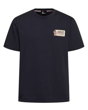 Moncler Uomo Logo Cotton T-Shirt - Blu