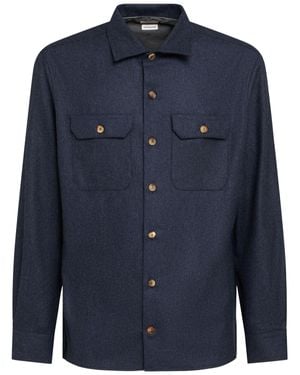 Brunello Cucinelli Uomo Wool Flannel Overshirt - Blu