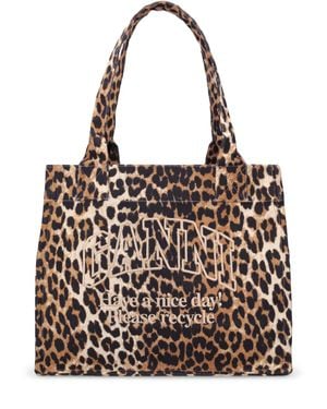 Ganni Borsa shopping grande easy in cotone con logo - Marrone