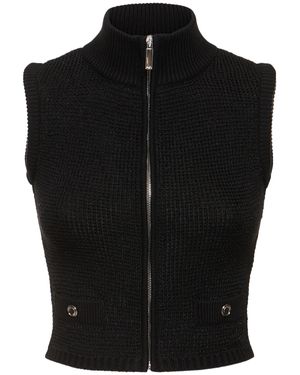 Alessandra Rich Gilet a collo alto in maglia con paillettes e zip - Nero