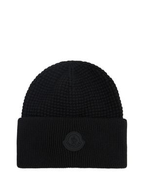 Moncler Logo Cotton Beanie - Black