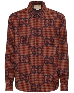 Gucci Camicia in lana a quadri Maxi GG - Rosso