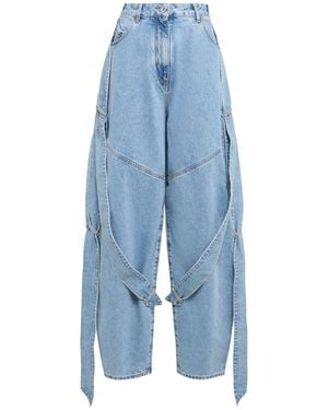 The Attico Donna Washed Denim Wide Leg Jeans - Blu