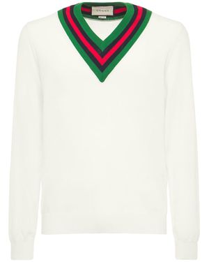 Gucci Suéter De Punto De Lana Con Rayas En El Cuello - Blanco