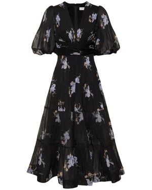 Zimmermann Donna Vestito Midi Plissé Stampato - Nero