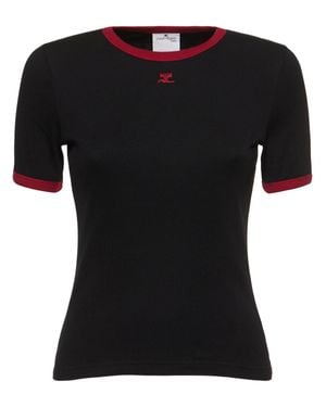 Courreges Signature Contrast Cotton T-Shirt - Black