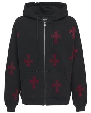 Unknown Crystal Cross Cotton Zip-up Hoodie - Black