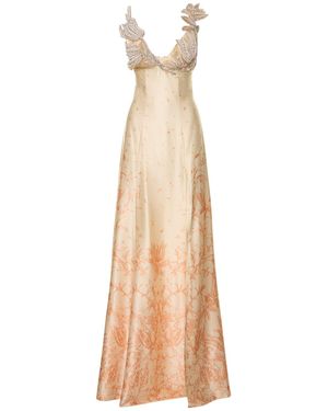 MITHRIDATE Printed Stretch Silk Evening Long Dress - Natural