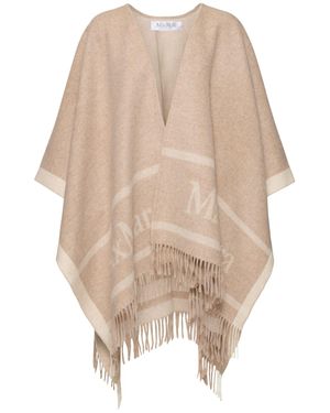Max Mara Mujer Poncho De Lana Con Flecos Unique - Neutro