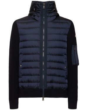Moncler Piumino Con Misto Di Lana Tricot - Blu