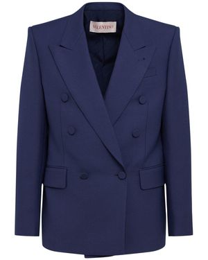 Valentino Homme Veste En Gabardine De Laine - Bleu