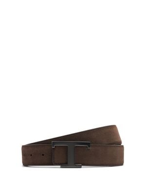 Tod's Homme Ceinture En Daim T Logo 3,5 Cm - Marron