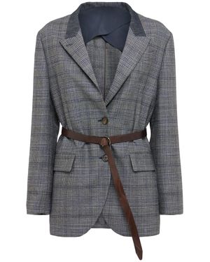Brunello Cucinelli Wool Prince Of Wales Suit-type Blazer - Grey