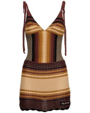 The Attico Printed Crochet Mini Dress - Brown
