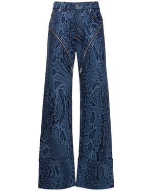 Mugler Jeans vita alta snake in denim con zip - Blu