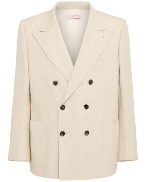 Valentino Homme Veste En Viscose De Lin Texturé - Neutre