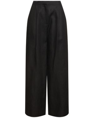 Posse Pantaloni dritti leon vita alta in lino - Nero