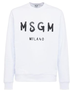 MSGM Sudadera De Jersey De Algodón Estampada - Blanco