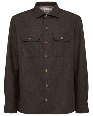 Brunello Cucinelli Uomo Wool Flannel Overshirt - Nero