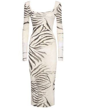 Roberto Cavalli Vestito lungo zebra in viscosa dévoré stampata - Bianco