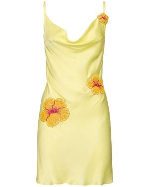 Leslie Amon Femme Robe Courte En Satin Brodé Galli - Jaune