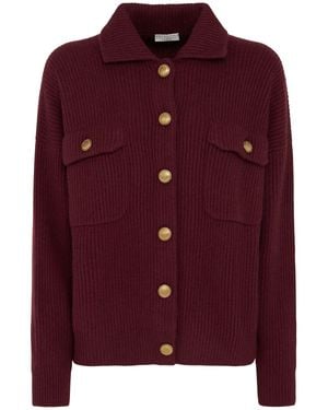 Brunello Cucinelli Buttoned Rib Knit Cardigan - Purple