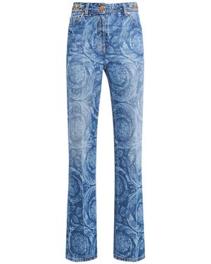 Versace Jeans dritti in denim stampa barocco - Blu