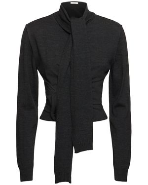 Lemaire Femme Cardigan En Laine Mélangée Avec Écharpe Gris Foncé - Noir