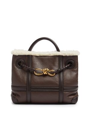 Bottega Veneta Femme Petit Sac À Main Aviator En Mérinos Andiamo Unique - Marron