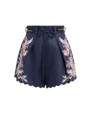 Zimmermann Rhiannon Linen Tuck Shorts - Blue
