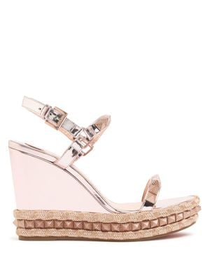 Christian Louboutin 100Mm Pyraclou Metallic Leather Wedges - Pink