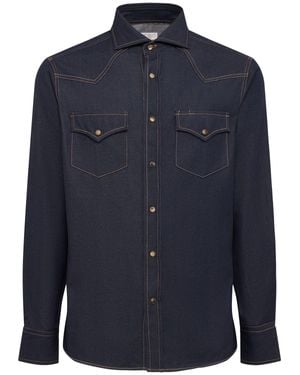 Brunello Cucinelli Uomo Western Cotton Denim Shirt - Blu