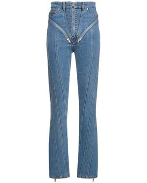 Mugler Jeans skinny vita alta in denim stretch / zip - Blu