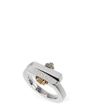 Versace Anello con medusa e motivo greca - Bianco