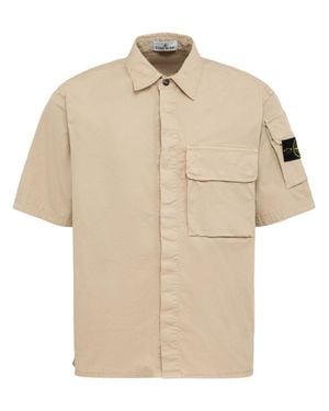 Stone Island Hombre Camisa De Sarga De Algodón Stretch - Neutro
