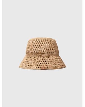 Maje Crochet Raffia Bucket Hat - White
