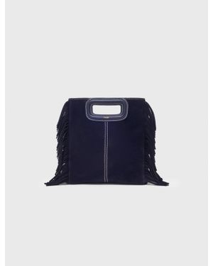 Maje Topstitched Suede M Bag - Blue