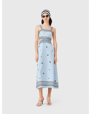Maje Embroidered Linen Blend Maxi Dress - Blue