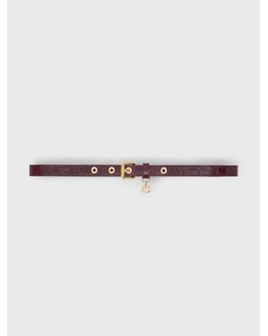 Maje Slim Leather Belt With Eyelets - Red