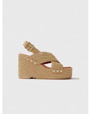 Maje Wedge Sandals With Raffia Effect - Natural