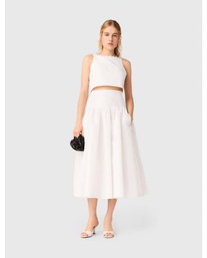 Maje Jeweled Collar Taffeta Crop Top - White