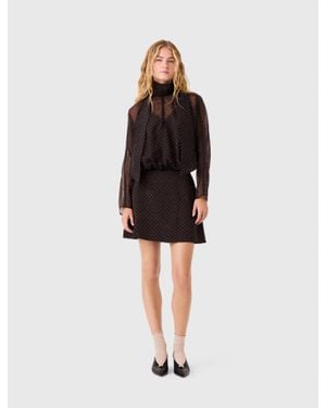 Maje Short Rhinestone Tie-Neck Dress - Black