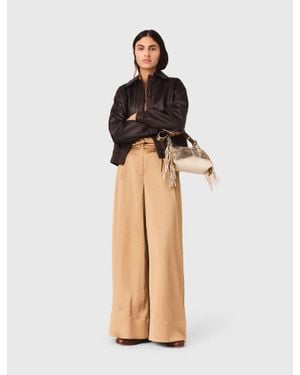 Maje Rhinestone Satin Trousers - Natural