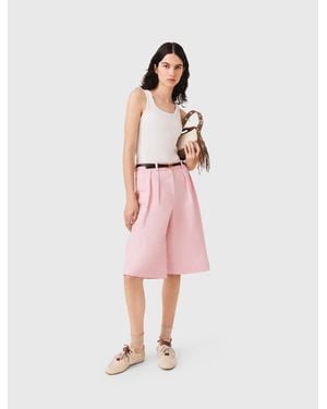 Maje Pleated Linen Blend Bermuda Shorts - Pink