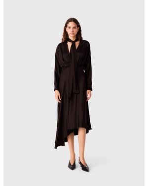 Maje Asymmetrical Satin Midi Dress - Black