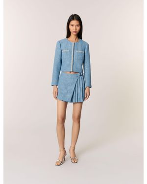 Maje Short Sequin Tweed Jacket - Blue