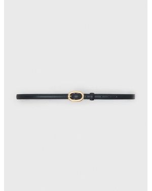 Maje Slim Leather Oval Buckle Belt - White