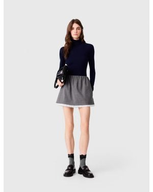 Maje Short Skirt With Lace Trim - Gray
