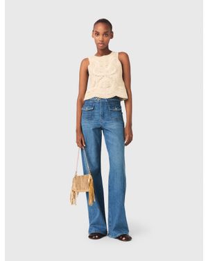 Maje Sleeveless Crochet-Knit Top - Blue