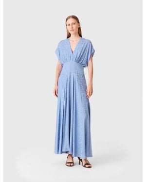 Maje Robe Longue Imprimée Jacquard - Bleu